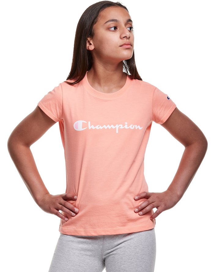 Champion Classic Script Logo Kiz Çocuk Tişört Mercan ( HGFRLM173 )